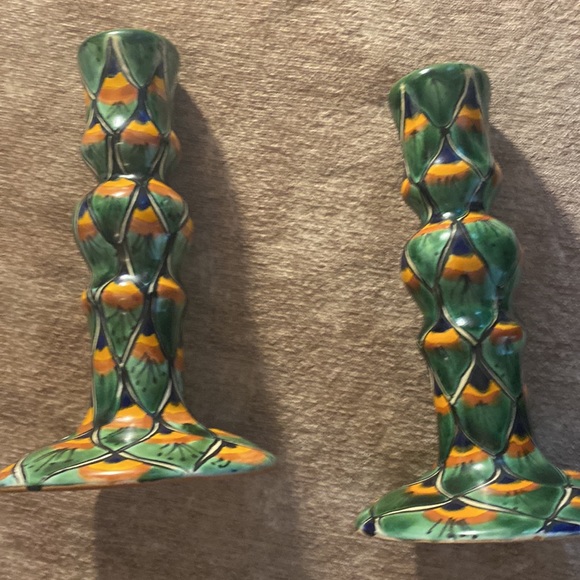Peacock hand painted Mexican folk art candle holders - Picture 2 of 4